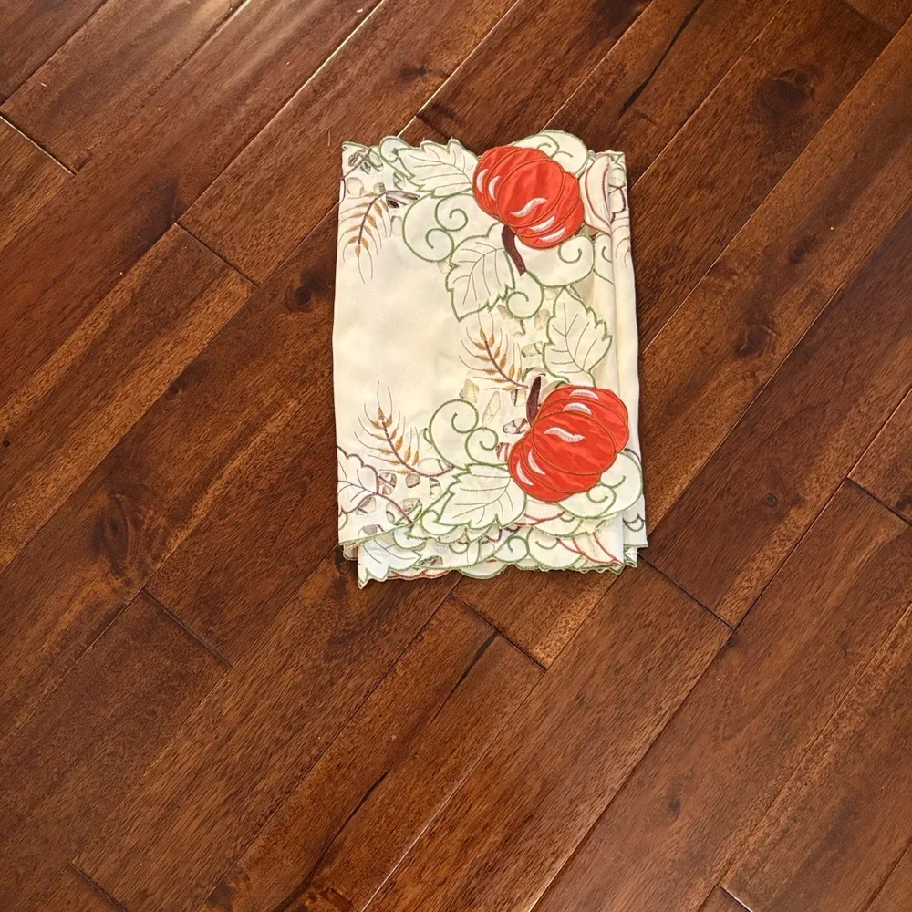 Embroidered Fall Themed Runner with Orange Accents